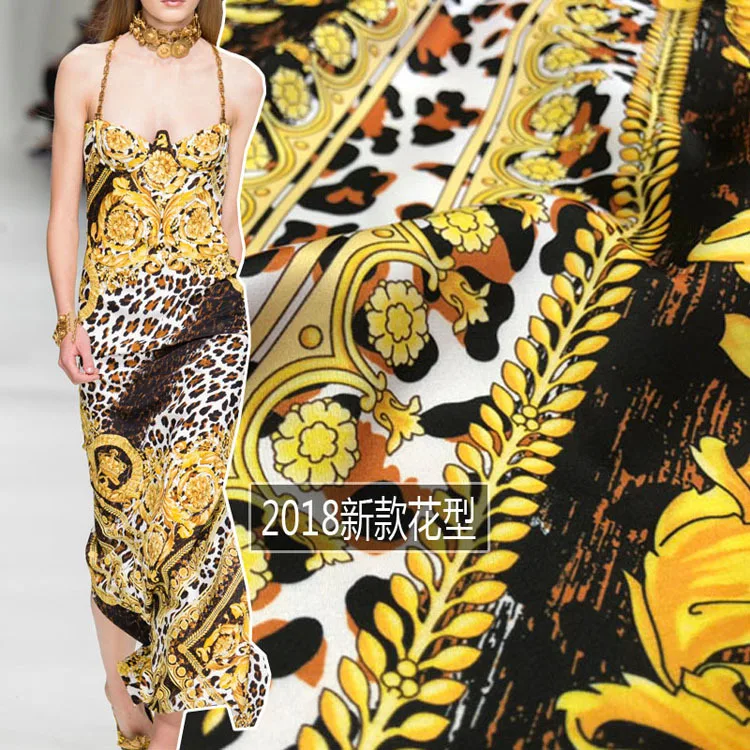 

New digital printing fabric 2018 Europe and the United States satin fabric high fashion fabric wholesale spring and summer