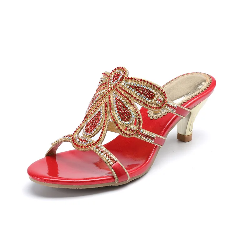 New Luxury Diamond Stiletto High Heels Slippers Online Shopping Peep Toe Womens Shoes Sale High Quality Gold Purple Black Red16