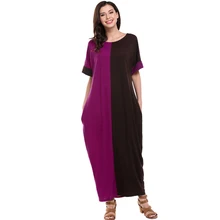 Women Color block Bohemian Loose Bat Sleeve Summer Dress Plus Size Floor-Length Long Maxi Dresses With Pocket Robe Longue Femme