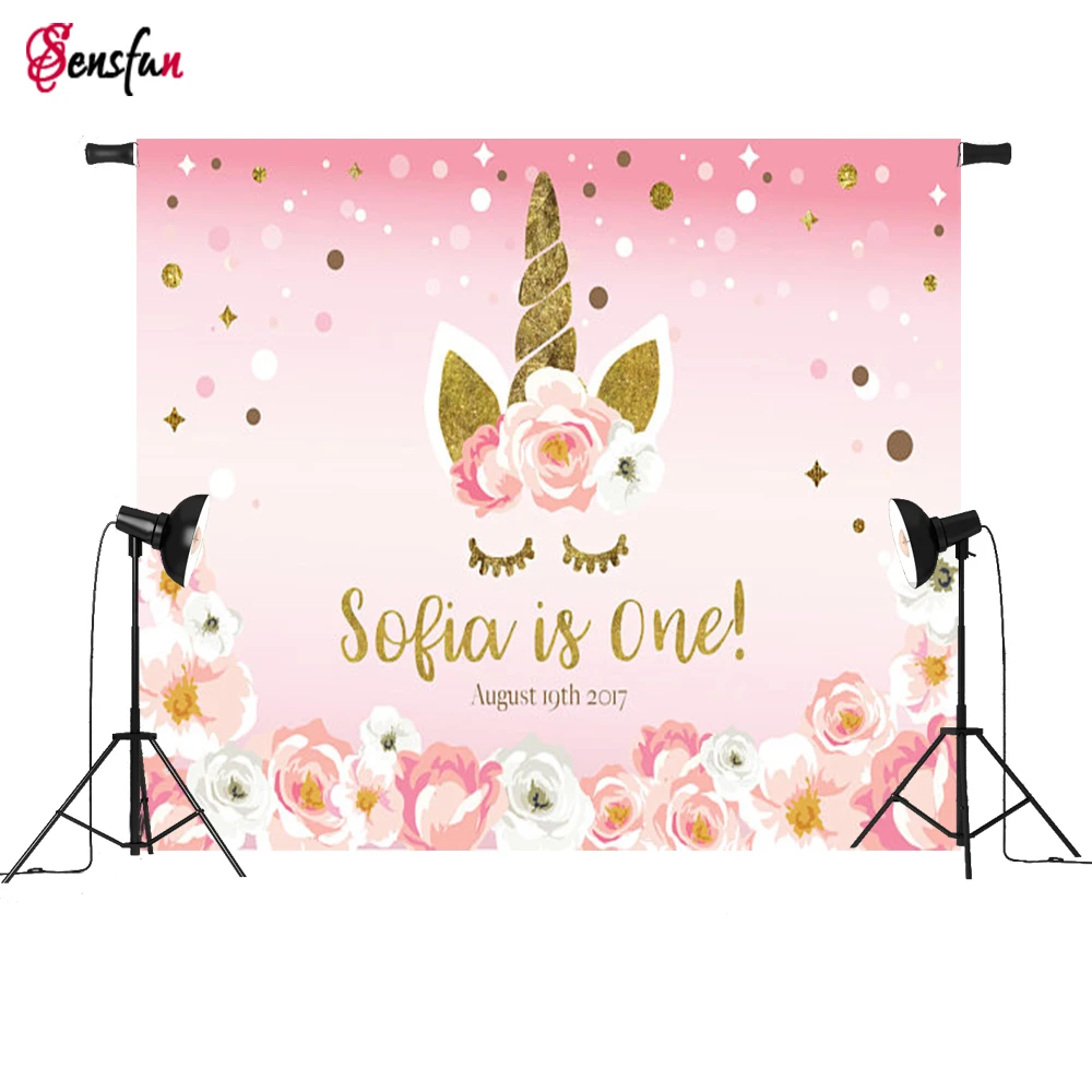 

Vinyl Pink Theme Flower Newborn Backdrops Cartoon Unicorn Photography Background Studio Photo Props 5x3ft