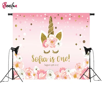 

Vinyl Pink Theme Flower Newborn Backdrops Cartoon Unicorn Photography Background Studio Photo Props 5x3ft