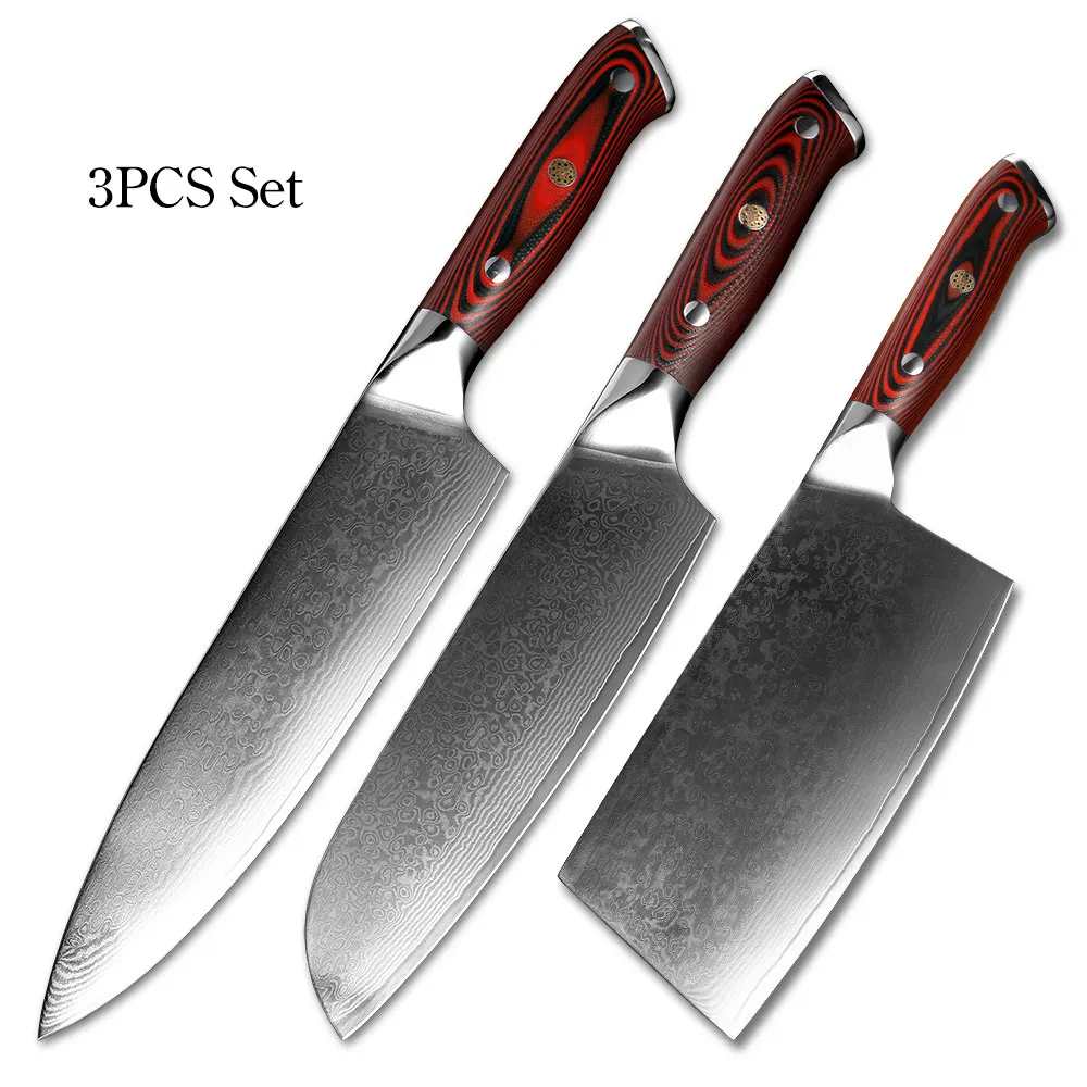 XITUO нож шеф-повара 67 слоев дамасской стали Профессиональный японский кухонный нож для нарезки мяса инструменты для приготовления пищи G10 ручка подарок - Цвет: 3PCS Set
