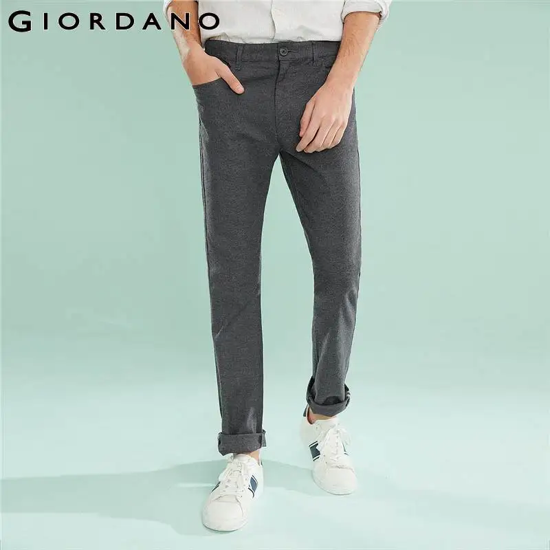 

Giordano Men Pants Solid Cotton Pockets Elastics Trousers Narrow Feet Mid Rise Tapered Clothing Man Stretchy Pants