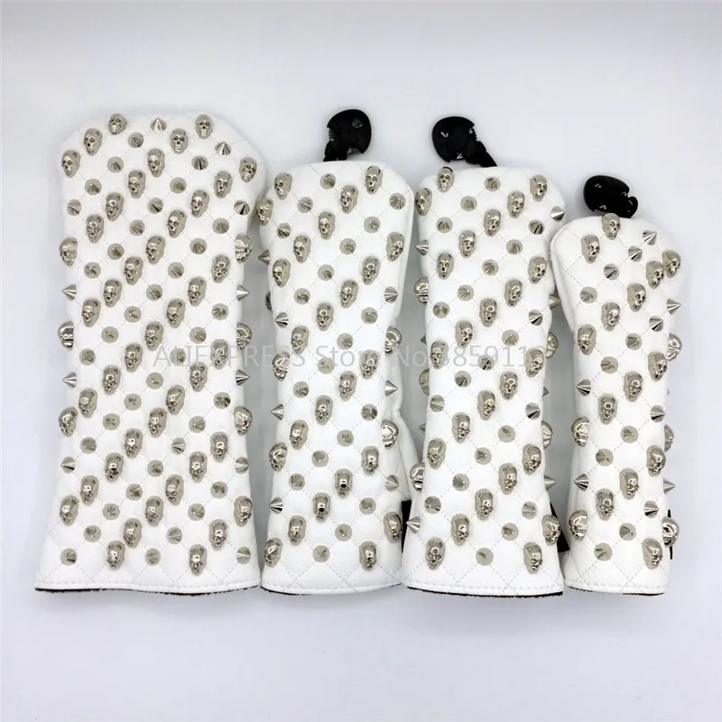 white 135ut Серебрянное кольцо с черепом, с заклепками, для игры в гольф водитель шлем фарватера Гибридный клюшки из искусственной кожи Премиум Чехлы для клюшек для гольфа для Для мужчин Для женщин - Цвет: white 135ut