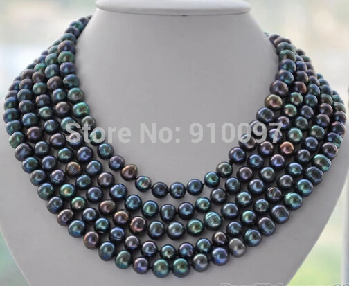 

LHX54013>>>LONG 9mm round PEACOCK BLACK Freshwater pearl necklace 100inch