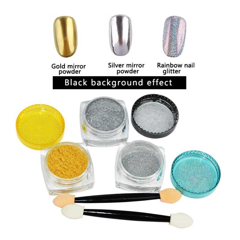 Маникюрный зеркальный серебристый блестящий порошок металлический 3D гвоздь хромированный пигмент пыль украшения для ногтей порошок флэш-инструмент для ногтей TSLM1