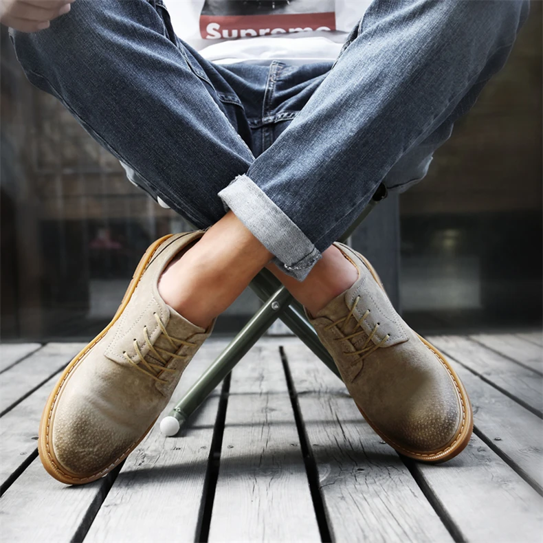 SERENE Brand New Men's Shoes Retro Leisure Leather Work Tooling Shoe Mens Lace Up Casual Shoes Male Waterproof OxFord Footwear (14)