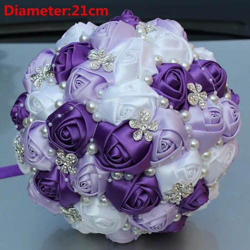 New Arrival Purple Silk Rose Brooch Wedding Bouquets Pearls