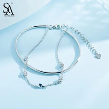 SA SILVERAGE, 925 пробы, серебряный, два слоя, браслеты и браслеты для женщин, хорошее ювелирное изделие, 925, серебряная цепочка, звено, браслет для женщин
