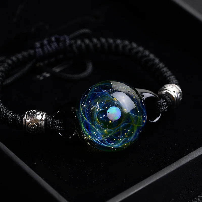 BOEYCJR уникальный Опал Камень Вселенная стекло шарик планеты луна браслет галактика Веревка Цепь солнечная система браслет для женщин - Окраска металла: 5