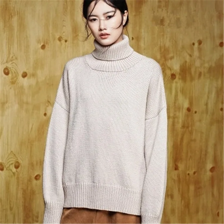 100% ручная работа из чистой шерсти вязаный женский модный однотонный водолазка свободный толстый пуловер свитер белый 5 цветов на заказ