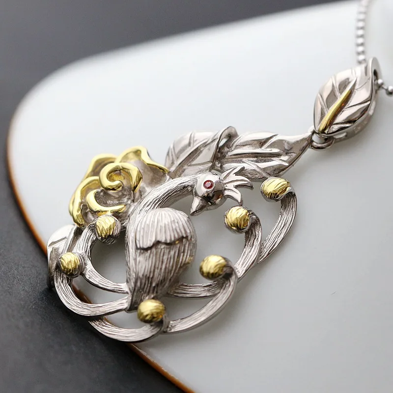 Ge jewelry wholesale Handmade Silver Peacock Pendant Silver Pendant retro fashion lady 925
