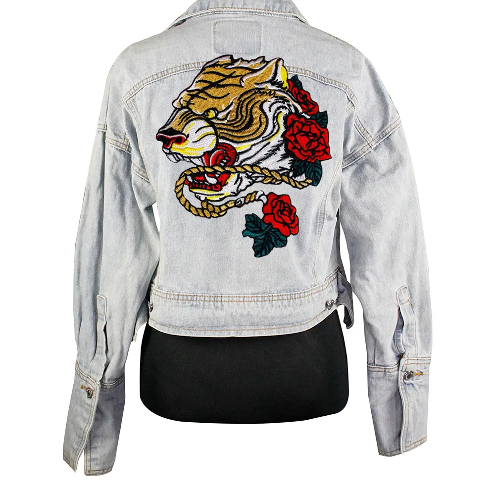 

1Pcs Water Soluble Cool Tiger Flowers Sew on Embroidery Applique Patches, Iron on Patches Applique for Clothes A109