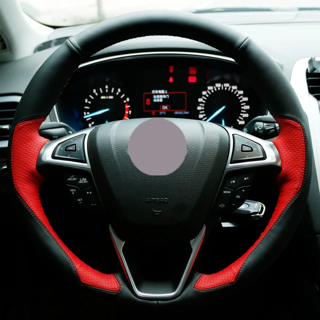 Black Leather Red Car Steering Wheel Cover For Ford Fusion Black Leather Red Car Steering Wheel Cover For Ford Fusion Mondeo 2017 Edge 2016
