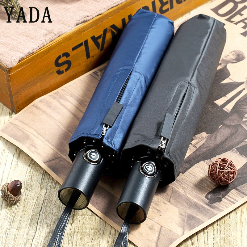 

YADA 10K High Quality PU Leather Handle Umbrella Rain Fold Automatic Umbrellas Car For Women Men Windproof UV Umbrellas YS621