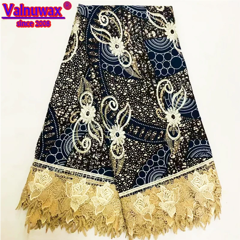 

2019 Nigerian Ankara Print Lace Fabric High Quality African Wax Hollandais Water Guipure cord Lace 6 yards Fabrics for dress -LS