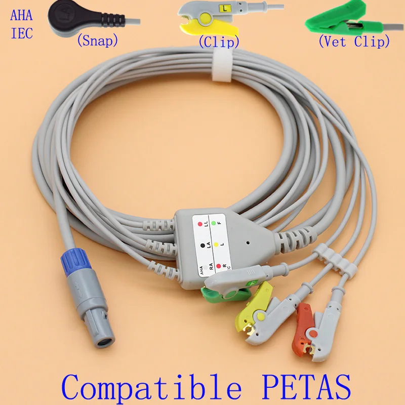 

6pins ECG EKG 3 leads cable and electrode leadwire for KMA160R/165R/260R/K250 MONITOR with AHA/IEC