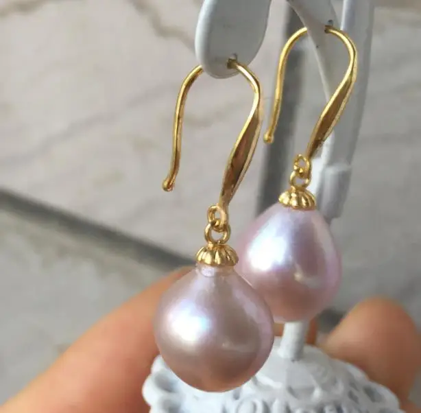 

charming11-12mm baroque south sea lavender earring 14K/20