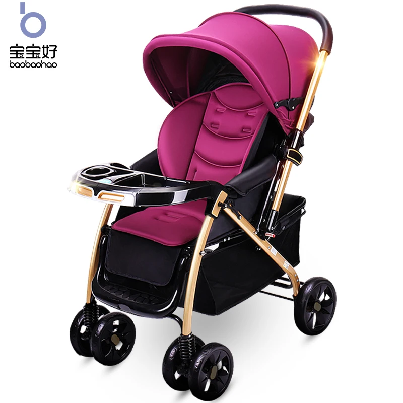 Buy brand newborn baby car with snack tray Baby Stroller 175 degree can Fold