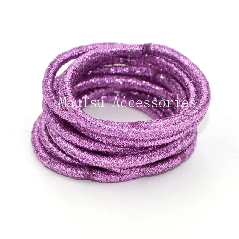 50PCS 4mm Light purple glitter elastic hair bands ponytail holders with