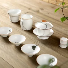 White Porcelain Chinese Kung Fu Tea Set Handpainted Ceramic Gaiwan Hand Made Chinese Tea Cup Chinaware Porcelain Teapot White Porcelain Chinese Kung Fu Tea Set Handpainted Ceramic Gaiwan Hand Made Chinese Tea Cup Chinaware Porcelain Teapot