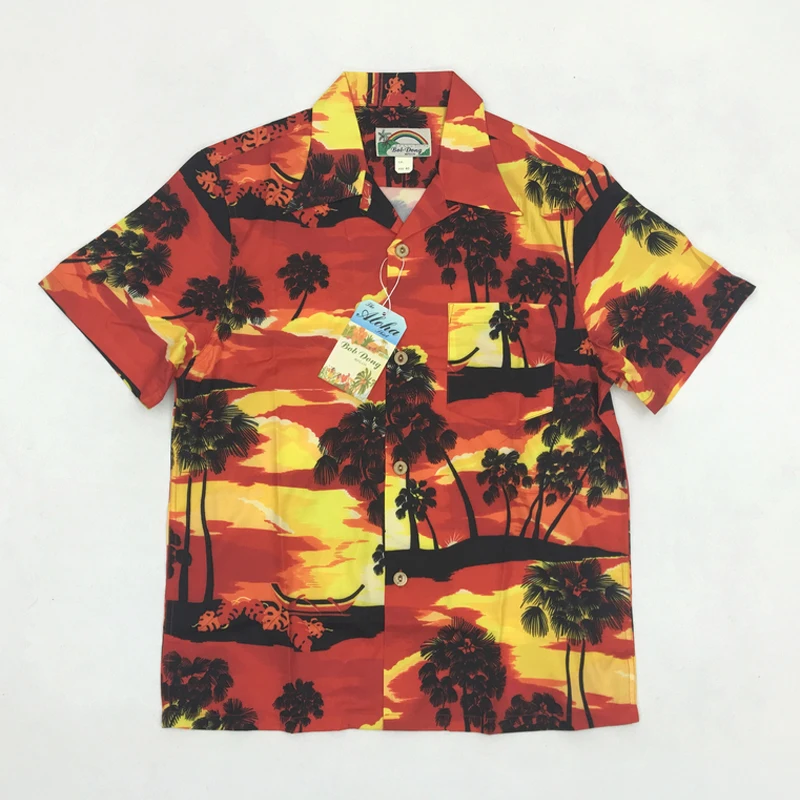 

BOB DONG Mens Sunset Aloha Hawaii Shirts Summer Short Sleeve Hawaiian Shirt Men Print Vintage Clothing Party Tops