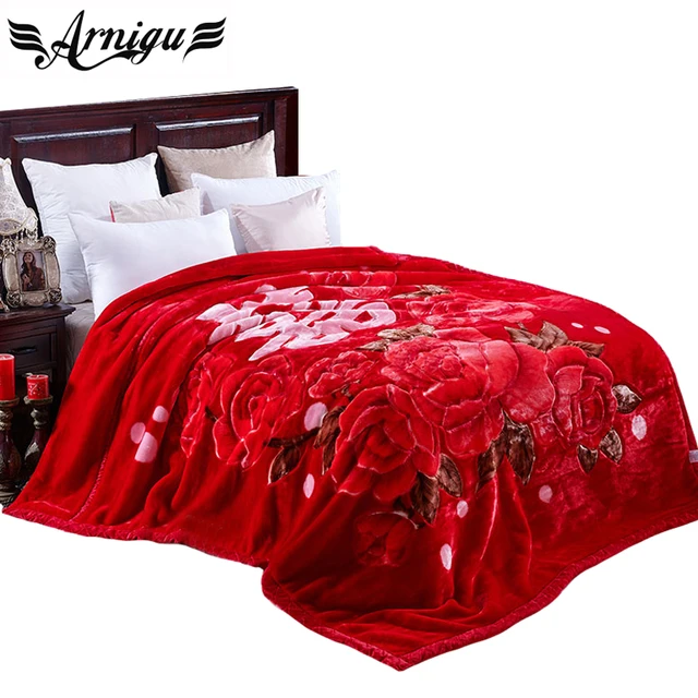 ARNIGU Chinese style print Red Thick Blankets 180x220cm 200x230cm