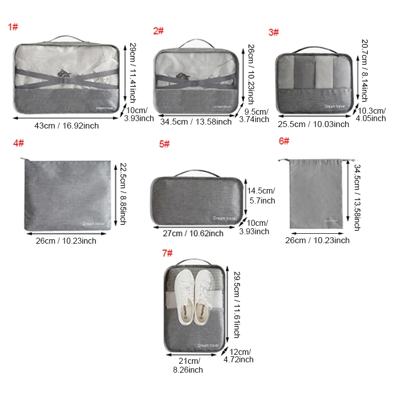 7 шт./компл. Повседневное Дорожная сумка унисекс Чемодан Упаковка куб одежда мешок для обуви багажный Органайзер туда и обратно сортировки аксессуары поставок