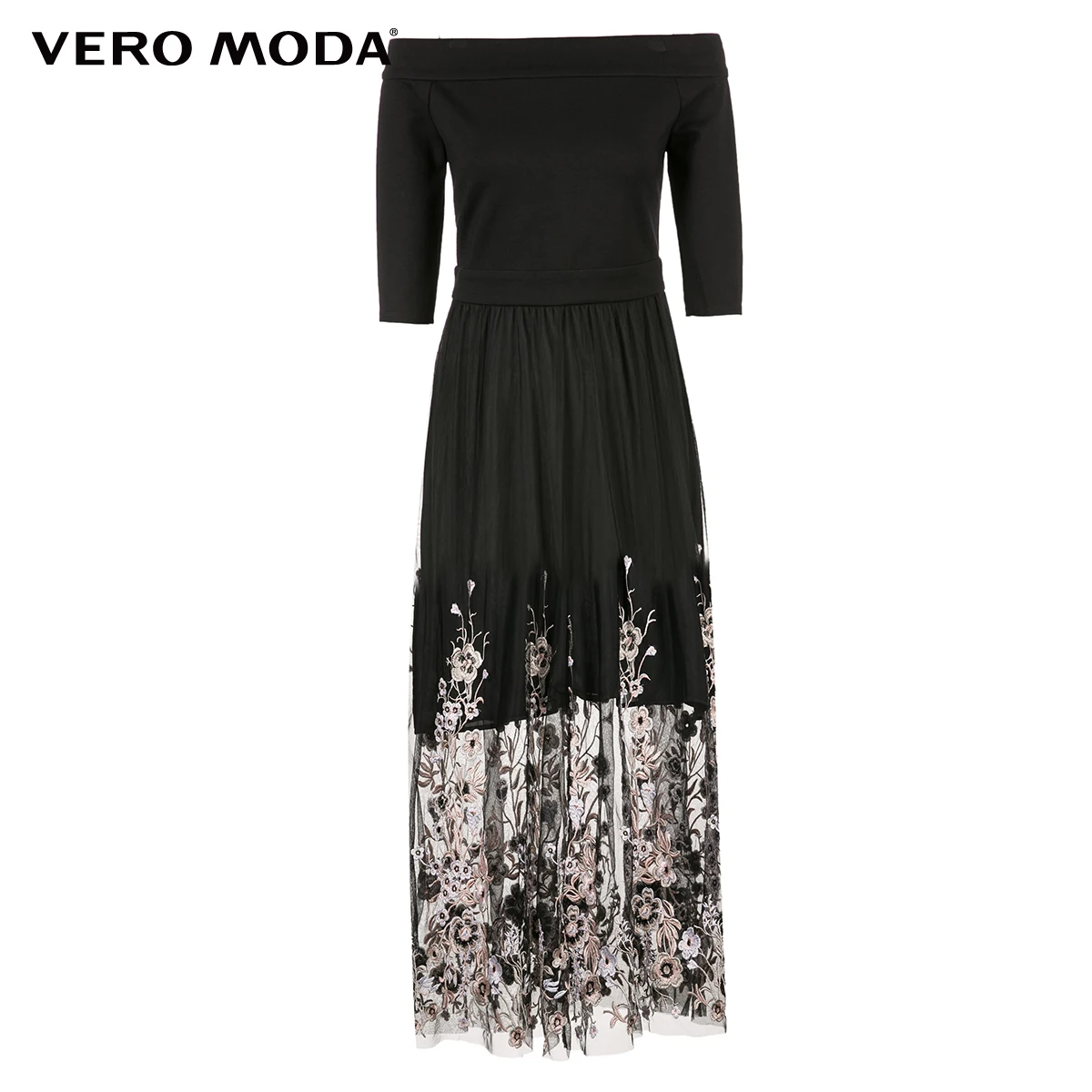 Vero Moda женские с открытыми плечами вышитые трикотажные Gauzy сплайсинга платье вечерние платья | 31837C533