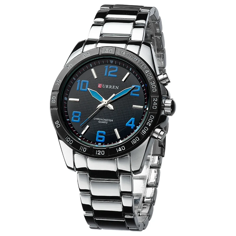 Curren Кварцевые аналоговые Мужские часы с ремешком из нержавеющей стали, модные повседневные Серебристые черные мужские наручные часы Relogio Masculino 8107
