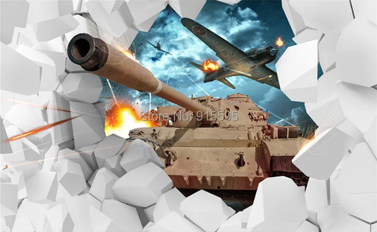 Custom Mural 3D Stereoscopic Tanks Wall Paper Military Themed Wallpaper Creative Personality Aircraft Backdrop Photo Wallpaper