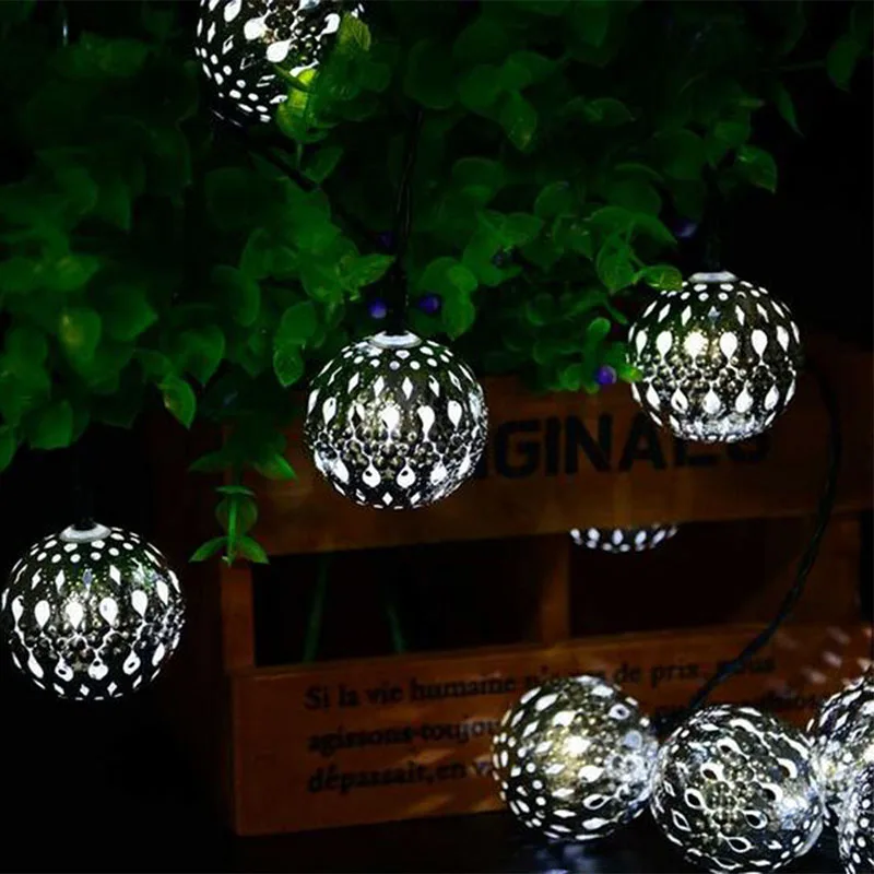 3. 20LEDs Solar Power LED String Light Morocco Ball Iron Bulb Lights Outdoor Christmas Holiday Party Decorative String Lamps (3)