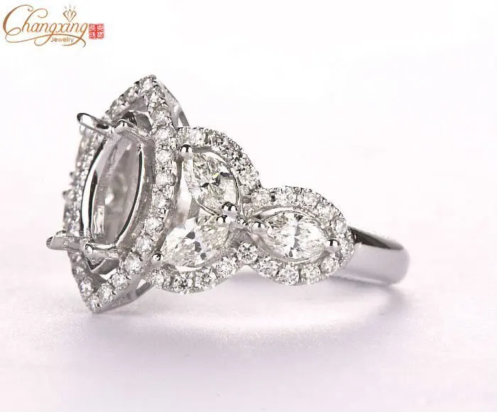 MARQUISE 5x10mm SOLID 18KT 750 WHITE GOLD SEMI MOUNT SETTING ENGAGEMENT RING