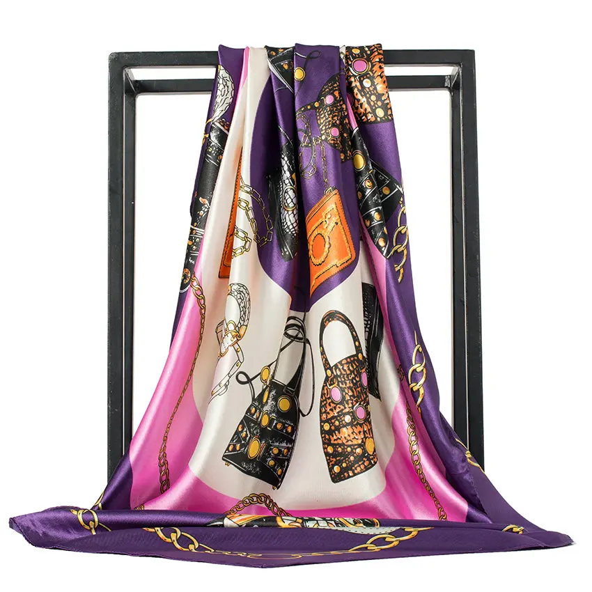O CHUANG Модный Шелковый шарф женский роскошный бренд платок Soie хиджаб большой квадратный платок шарфы шали для дам 90*90 см - Цвет: C3