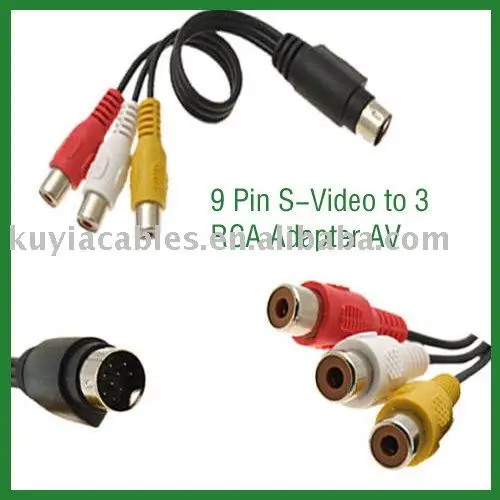 KUYiA Free shipping+15pcs/Lot 9 Pin S Video to 3 RCA Adapter AV Cable