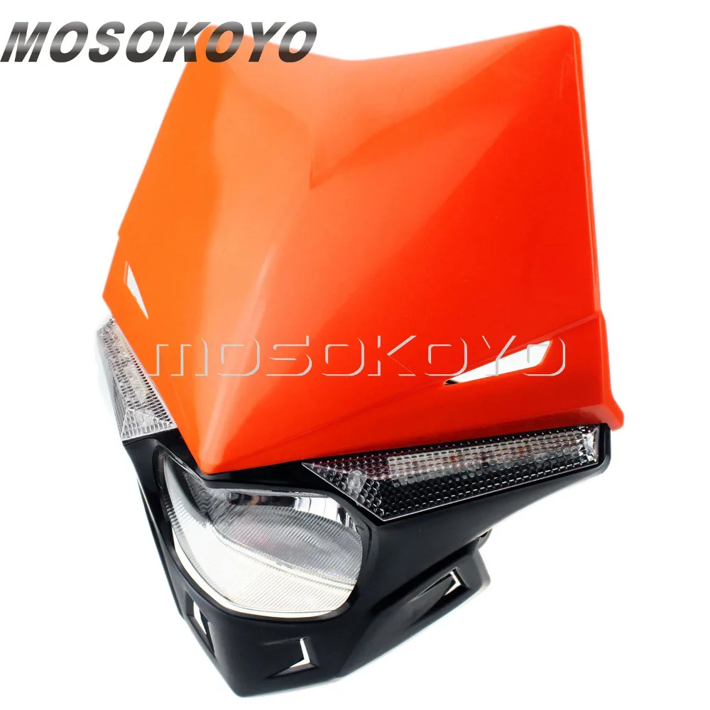 Orange Motocross Pit Dirt Bike Headlight Mx Enduro H4 12v 35w Head