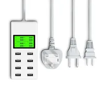 Универсальный 8 USB Порты и разъёмы Экран дисплея США ЕС Великобритания Plug Путешествия AC Адаптеры питания Разъем smart стене Зарядное устройство для сотового телефона Планшеты камера