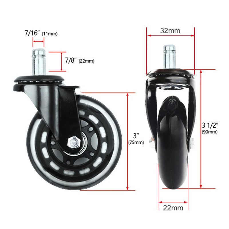 1/2/5pcs Swivel Office Chair Wheel Fixed Type Replacement Caster Roller 2'' New