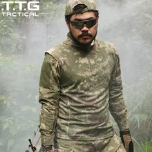Камуфляжная мужская прочная тактическая рубашка с длинными рукавами быстросохнущая дышащая спортивная одежда из питона для охоты качественная армейская футболка в стиле милитари