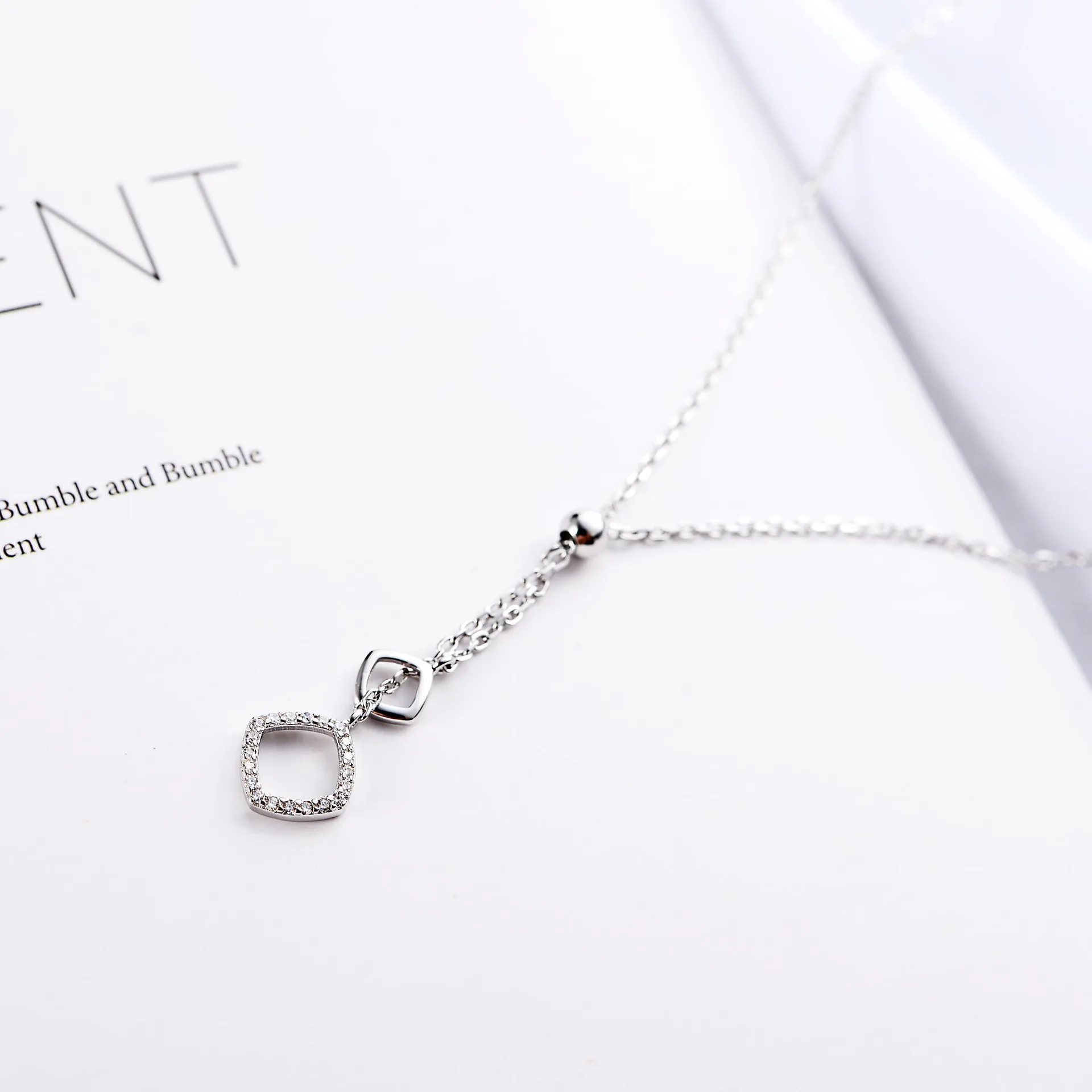 hollow square cz adjustable necklace woman 100% 925 Sterling silver nacklace Jewellery Clavicle chain pendant charms gift