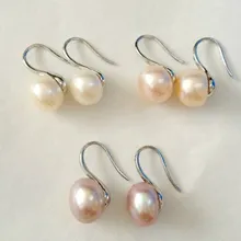 3 цвета! Посеребренный крючок 8-9 мм большой размер серьги из натурального пресноводного жемчуга модные ювелирные аксессуары вечерние ювелирные изделия