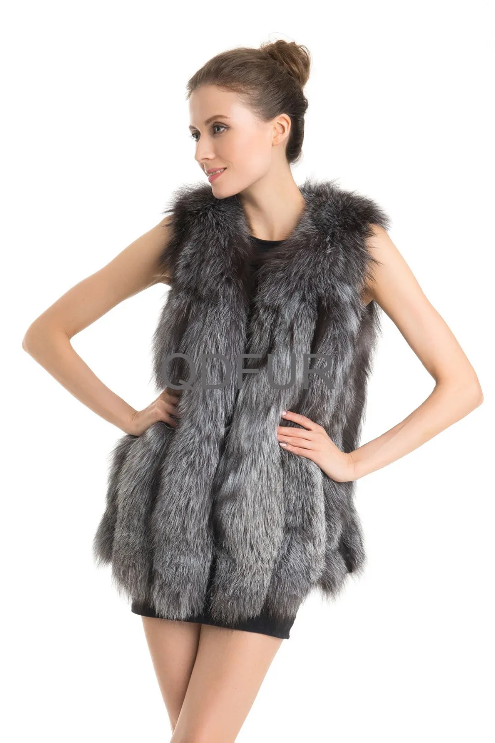 2017 Luxury Winter Genuine Fox Fur Vest Waistcoat with Leather