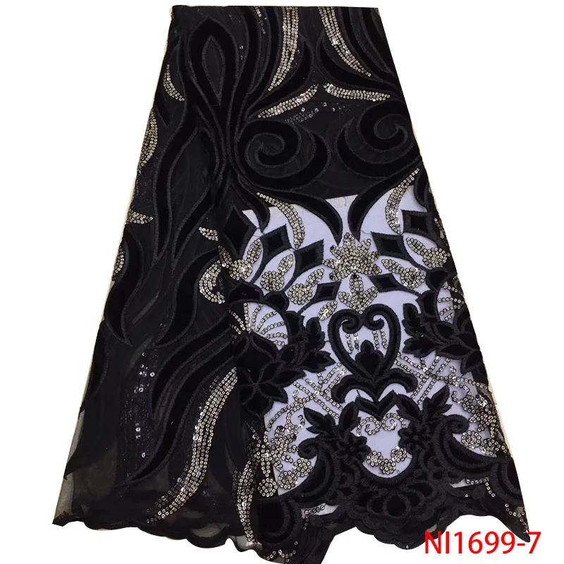 Африканская кружевная ткань с блестками кружевная ткань вышитая нигерийская талевая кружевная ткань свадебная ткань высокого качества французский Тюль YANI1699-1 - Цвет: NI1699-7