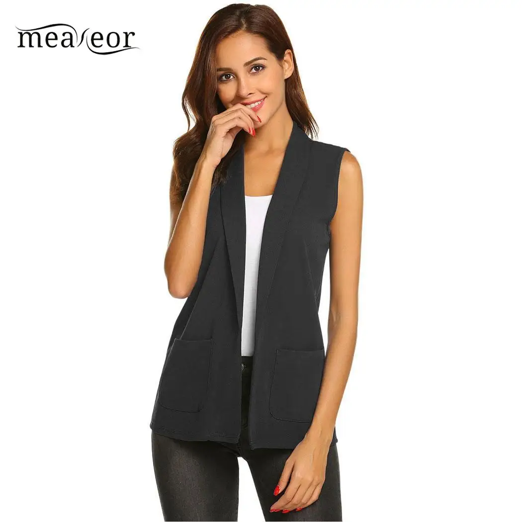 Meaneor Notched V Collar Women Vests Casual Autumn Summer Outwear Vests Basic Solid Sleeveless Women Waistcoat Female Outerwear Meaneor Notched V Collar Women Vests Casual Autumn Summer Outwear Vests Basic Solid Sleeveless Women Waistcoat Female Outerwear