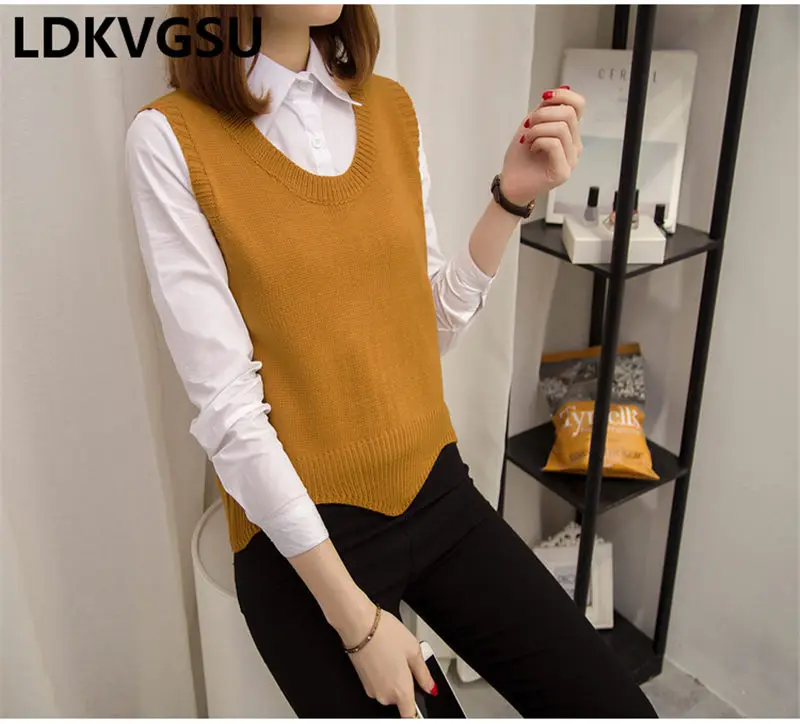 Sweater Vest Female Spring Autumn New Korean Students Large Size Was Thin Women Round Neck Hooded Knit Vest Is1617