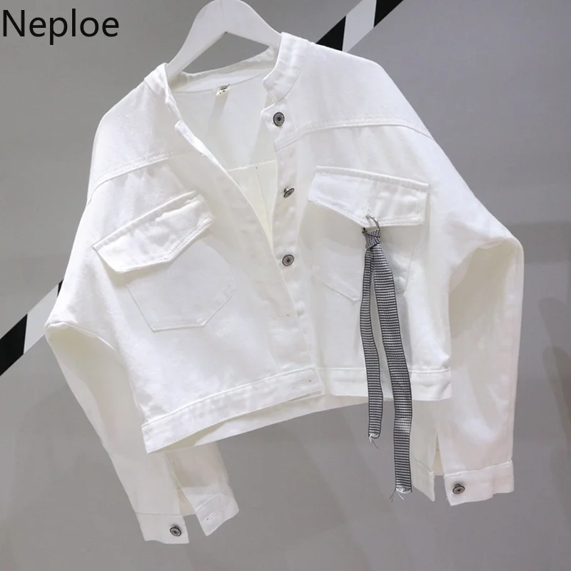 

Neploe Korean Denim Jacket for Women Bomber Jacket Female Loose Bat Sleeve Coat 2019 Autumn Winter White Yellow Oversize Outwear