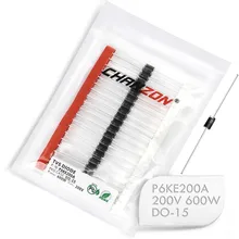 (50 pces) tvs diodos p6ke200a p6ke200 600 w 200 v do-15 (DO-204AC) canal unidirecional axial 600 watts 200 volts