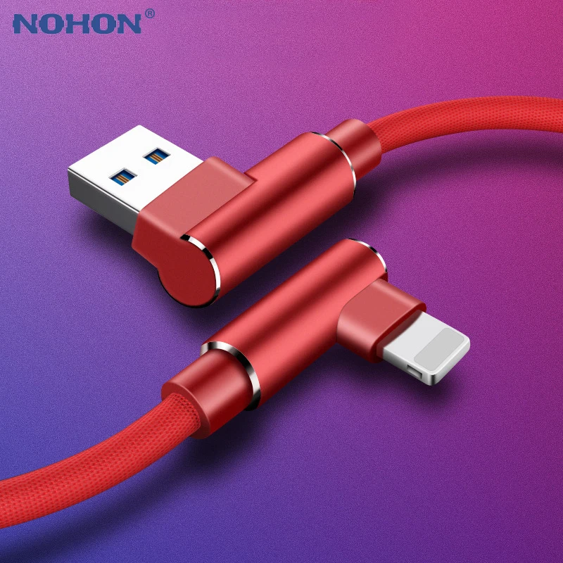 

1m 2m 3m Fast USB Charger Cable For iPhone X Xs Max XR 6 s 6s 7 8 Plus 5s SE iPad Mobile Phone 90 Degree Charging Data Long Cord
