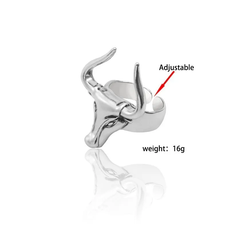 Панк винтажное серебряное кольцо с животными для мужчин, кролик, осьминог, дракон, коготь, олень, кошка, кольца для женщин, готическое байкерское ювелирное изделие, рождественский подарок, Anel - Цвет основного камня: Bull Head