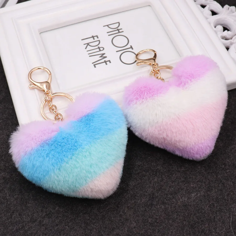 NEW Colorful Lovely Heart Shaped Pom Poms Imitation Rabbit Fur Ball Toy Doll Bag Car Key Ring Monster Keychain Jewelry Gift | Украшения и